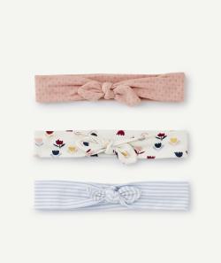 Lot de 3 bandeaux bébé fille avec noeuds ajourés ou imprimés - TU