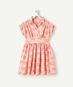 Robe fille rose à manches courtes imprimée avec yeux et coeurs - 10 A