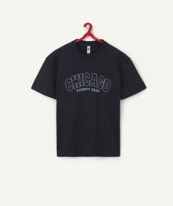T-shirt mixte en coton bio bleu marine avec message chicago - XXS