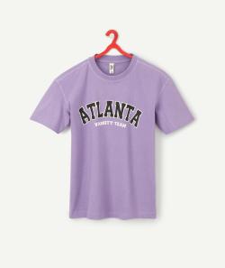 T-shirt mixte en coton bio violet avec message - XS