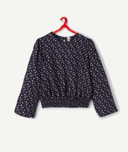 Blouse fille en viscose responsable bleu marine et fleurie - 10 A
