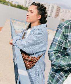 Chemise oversize rayée bleue fille en coton - M