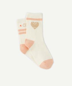 Lot de 2 chaussettes fille en coton bio roses et écrues - 27-30