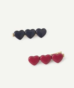 Lot de 2 barrettes fille avec coeurs rose et bleu marine - TU