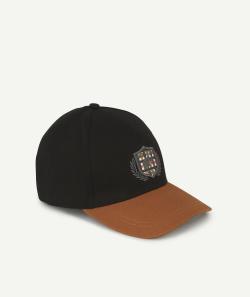 Casquette garçon en coton noir et camel avec écusson - 12-14 A