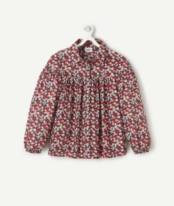Chemise fille avec imprimé fleuri rouge et boutons pailletés - 10 A