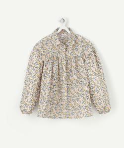 Chemise fille avec imprimé fleuri et boutons pailletés - 14 A