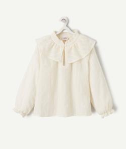 Blouse grand col fille écrue avec liserés couleur dorée - 6 A