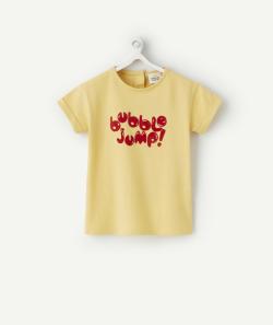 T-shirt bébé fille en coton bio jaune avec message en feutrine - 3 M