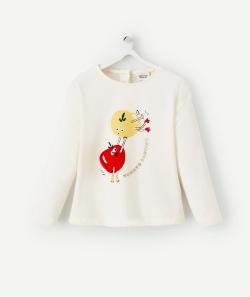 T-shirt bébé fille en coton bio écru motifs tomates - 6 M