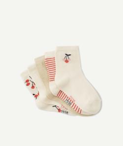 Lot de 5 chaussettes hautes fille écru et rose avec cerises - 24-26