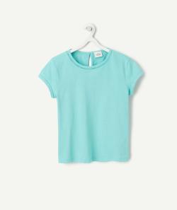 T-shirt fille en coton bio bleu turquoise et détails ajourés - 8 A