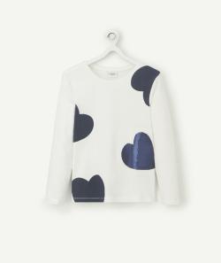 T-shirt fille en coton bio blanc avec coeurs et sequins réversibles - 10 A