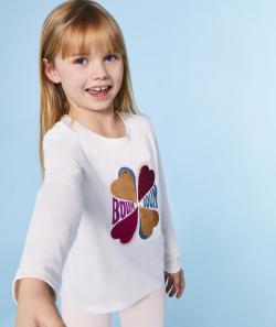 T-shirt fille en coton bio écru avec fleur à sequins réversibles - 8 A
