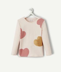 T-shirt fille en coton bio rose avec coeurs et sequins - 5 A