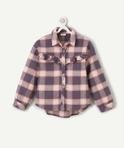 Chemise à carreaux fille bleu et rose aux manches oversize - 14 A