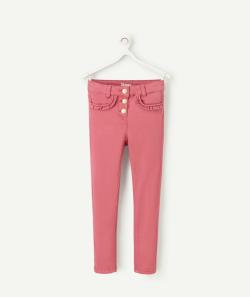 Pantalon skinny fille en fibres recyclées et denim rose avec volants - 14 A