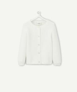 Cardigan bébé fille en coton blanc et boutons pailletés - 36 M