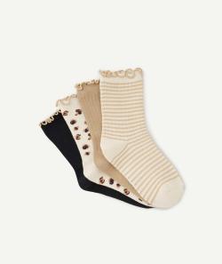 Lot de 4 paires de chaussettes fille beiges avec festons couleur dorée - 27-30