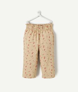 Pantalon droit bébé fille en coton bio beige imprimé légumes - 36 M