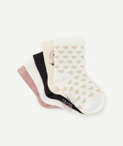 Lot de 5 chaussettes bébé fille en coton rose blanc et gris - 18-20