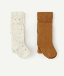 Lot de 2 collants tricot bébé fille moutarde et écru à pois - 15-17