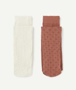 Lot de 2 collants fille écru et rouille ajourés - 24-26