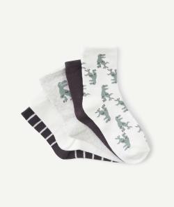 Lot de 5 chaussettes garçon blanches et noires thème des dinosaures - 35-37