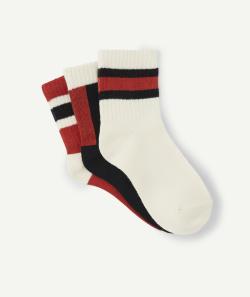Lot de 3 chaussettes garçon à rayures rouge et bleu - 35-37