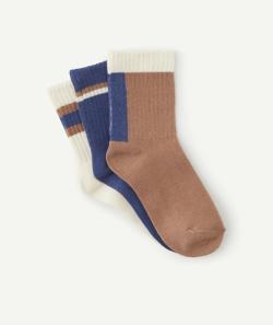 Lot de 3 paires de chaussettes garçon bleu marron et écru - 38-40