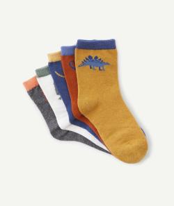 Lot de 5 chaussettes garçon colorées thème dinosaures - 38-40