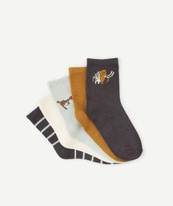 Lot de 5 chaussettes hautes avec motifs animaux unis et rayures - 38-40