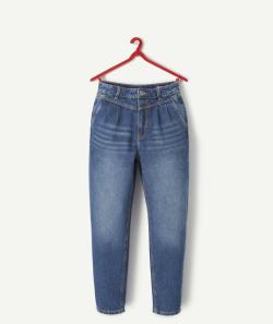 Pantalon mom fille en denim bleu low impact - XS