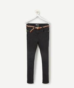 Pantalon skinny fille noir avec ceinture tressée - 12 A