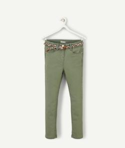 Pantalon skinny fille vert avec ceinture tressée - 7 A