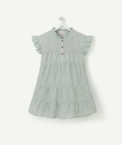 Robe fille en coton verte à volants - 8 A
