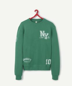 Sweat mixte en fibres recyclées vert motif effet passé - XS