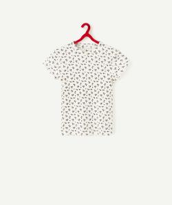 T-shirt fille en coton bio blanc côtelé imprimé fleuri - M