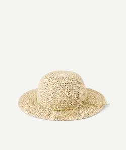 Chapeau de paille bébé fille avec noeud tressé et pailleté - 45