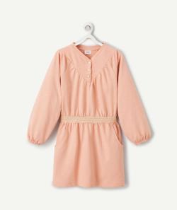 Robe fille en molleton rose pâle avec ceinture élastiquée - 8 A