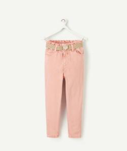 Pantalon fille en fibres recyclées rose avec ceinture pailletées - 5 A