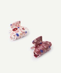 Lot de 2 pinces fille rose et violette imprimé fleuri - TU