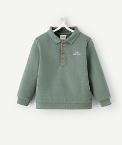 Sweat bébé garçon en fibres recyclées style polo vert - 9 M