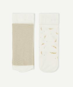 Les 2 paires de collants en voile blanc et couleur dorée - 24-26