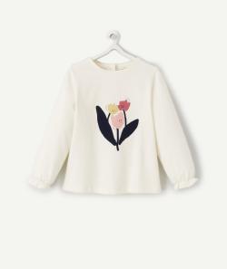 T-shirt bébé fille en coton bio écru avec fleurs - 6 M