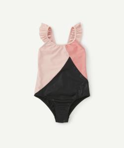 Maillot de bain 1 pièce fille en fibres recyclées rose et noir - 14 A