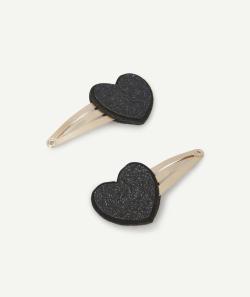 Lot de 2 barrettes bébé fille coeur noir pailleté - TU