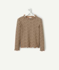 Sous-pull fille en coton bio côtelé rose et imprimé fleuri - 10 A