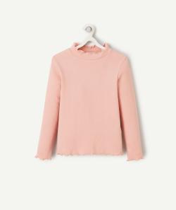 Sous-pull côtelé fille en coton bio rose avec festons - 12 A