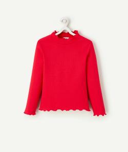 Sous-pull à côtes fille en coton biologique rose - 4 A